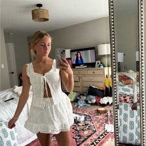 White Lace Top and Skirt Set